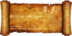 Billig János névjegykártya